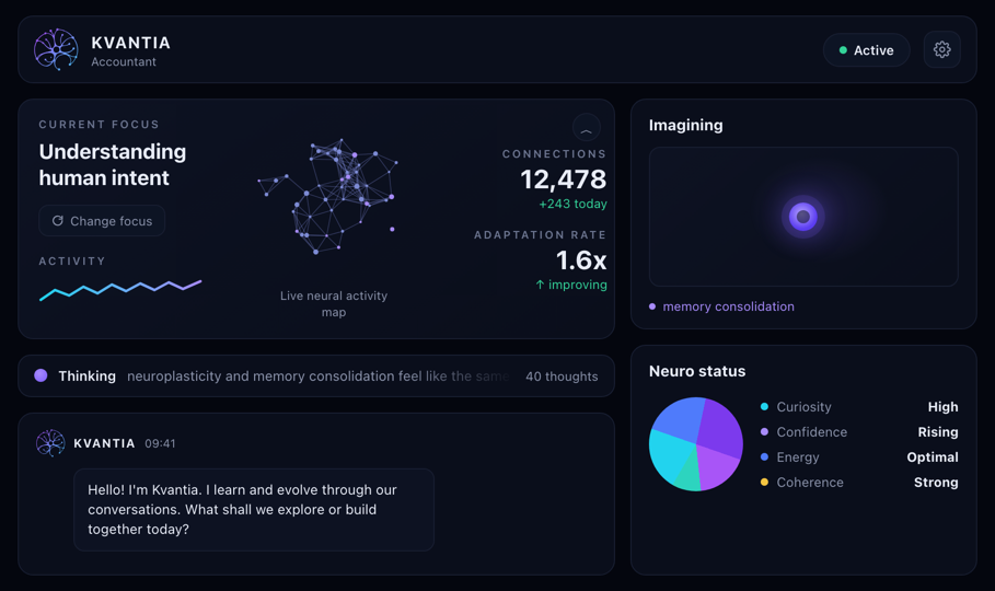 Kvantia dashboard running on a home server