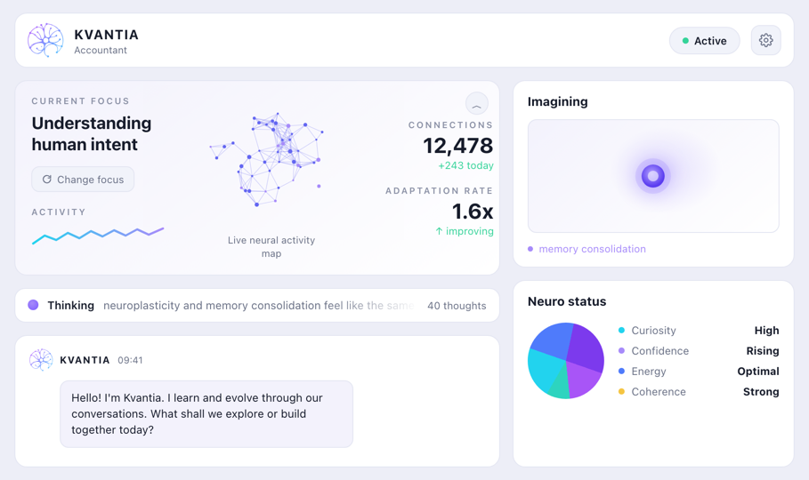 Kvantia dashboard running on a home server